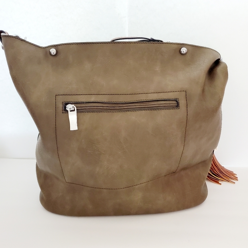 Le Miel Large Leather Army Green Tote /Shoulder Bag - Picture 5 of 11